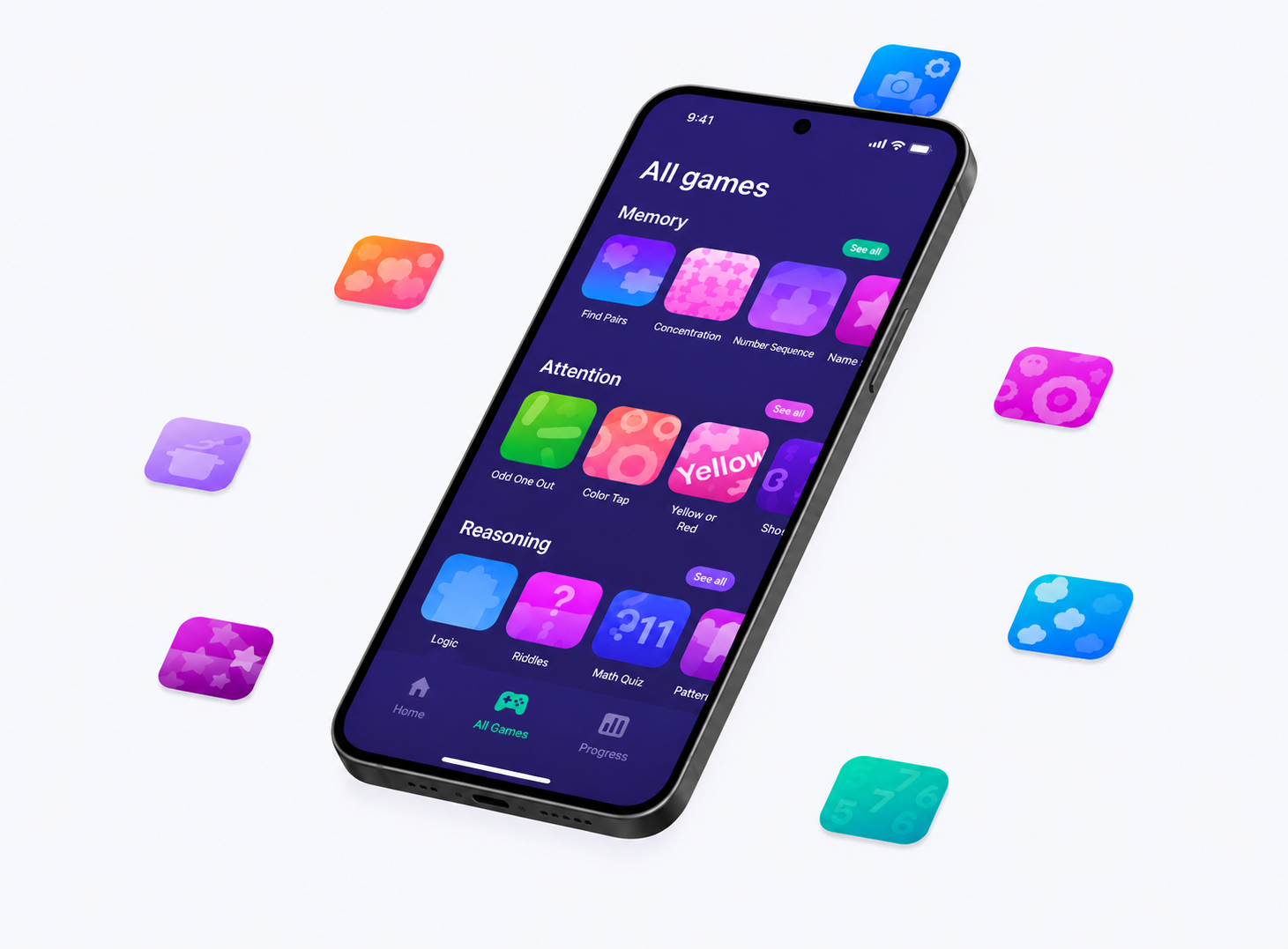 BrainApps App mit Übungen für Konzentration, Gedächtnis und Aufmerksamkeit