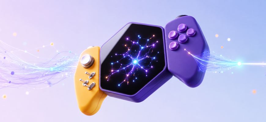 Spielcontroller mit leuchtendem neuronalen Netz als Symbol für Aufmerksamkeitstraining