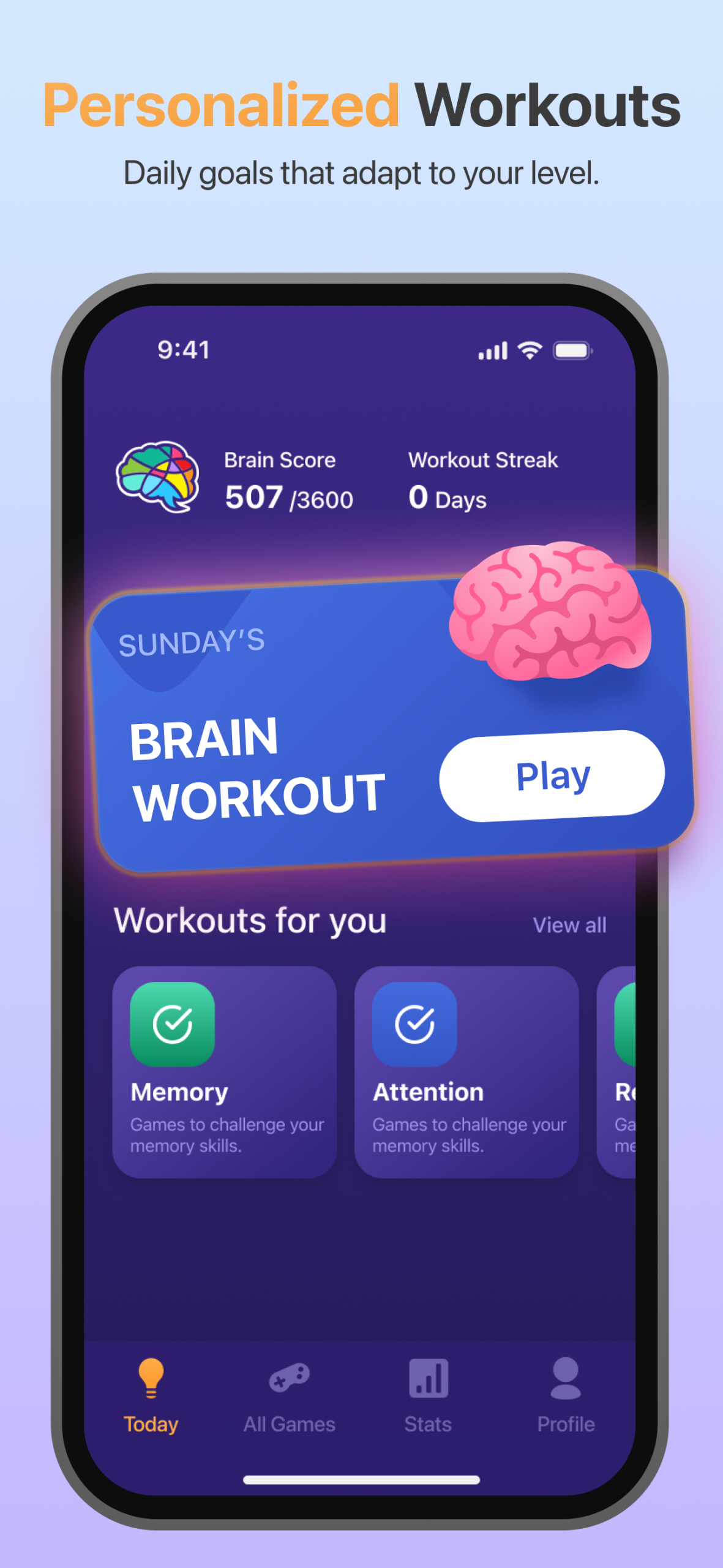 BrainApps zeigt personalisierte tägliche Workouts für Gedächtnis, Aufmerksamkeit und Logik