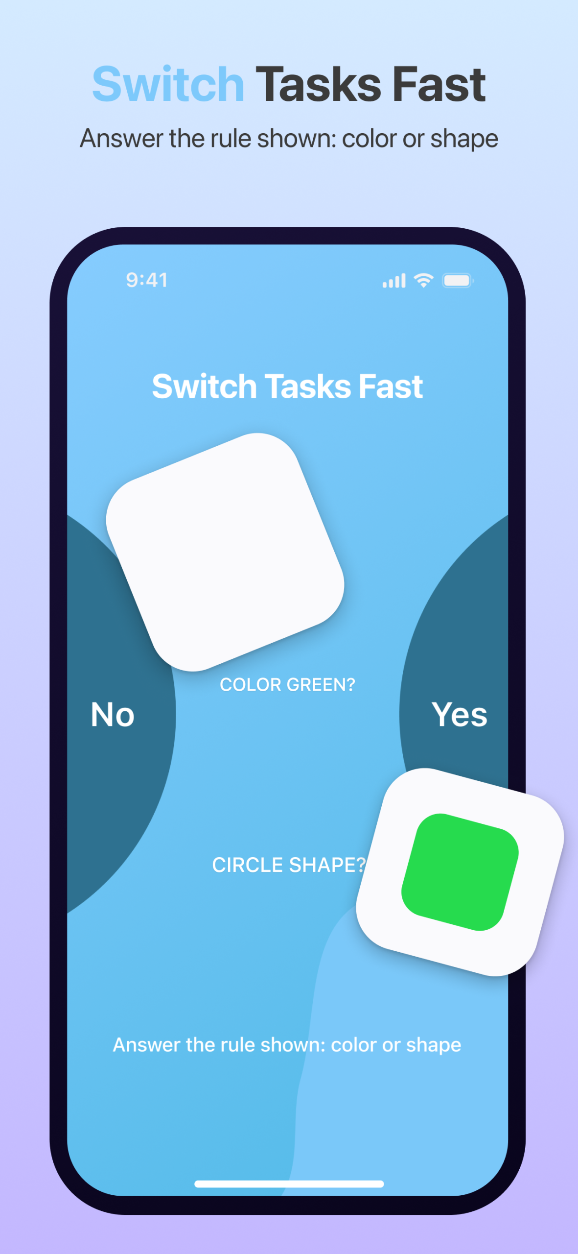 BrainApps-Spiel Switch Tasks Fast zum Wechseln zwischen Farb- und Formregeln