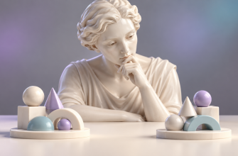 IQ-Test-Ergebnis verstehen: Porzellanfigur betrachtet zwei unterschiedliche geometrische Anordnungen