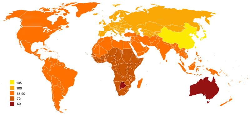 IQ map in countries around the world