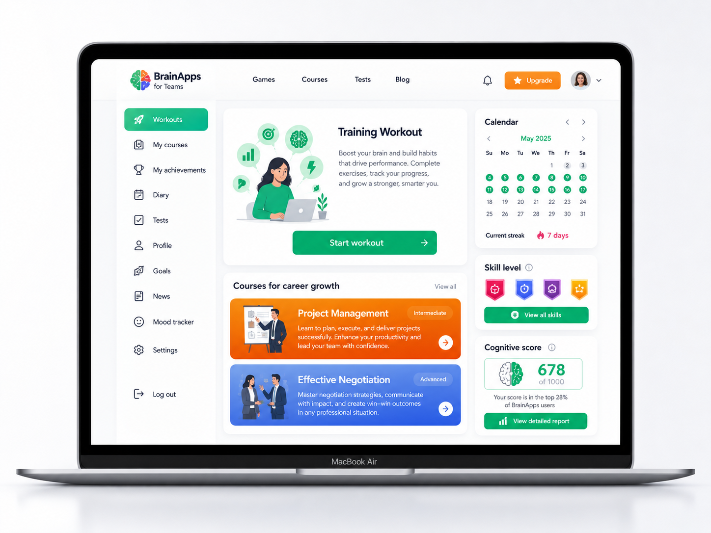 Interface d’entraînement cognitif BrainApps